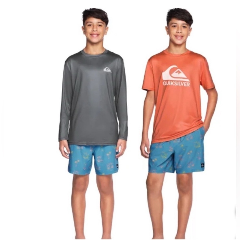 Quiksilver youth Rashguard 3 Piece Set - Orange, Blue, Gray XL 18/20 UPF 50